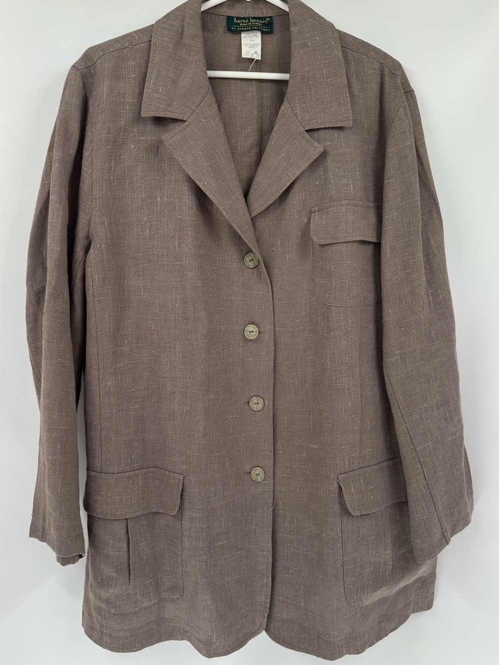 Harve Benard vintage Taupe Linen Button Front Jacket LagenLook Sz 20W